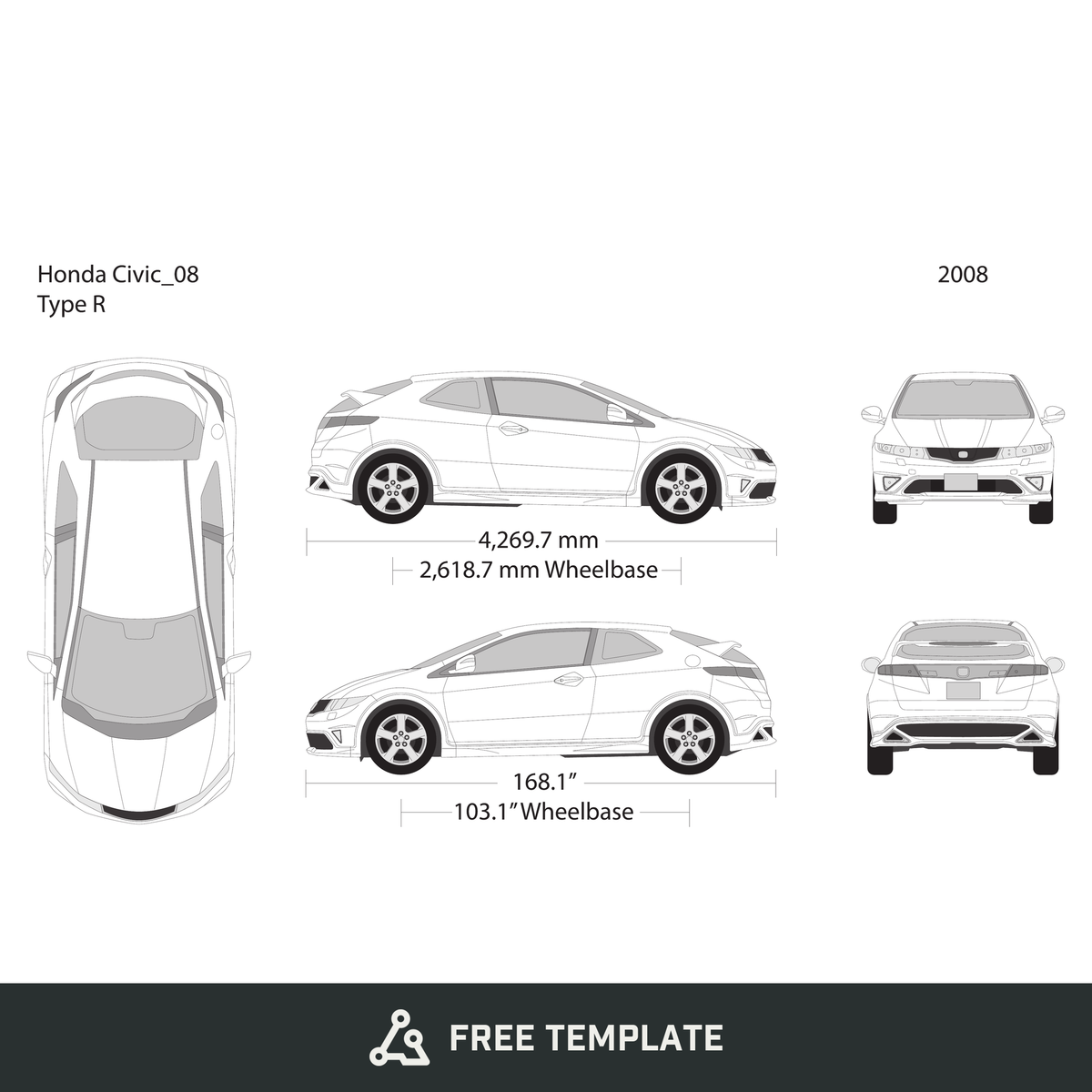 2008 Honda Civic Hatchback free vector vehicle wrap template - GravBase
