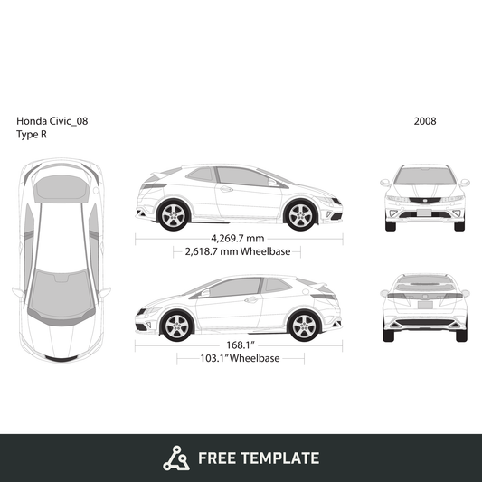 2008 Honda Civic Hatchback free vector vehicle wrap template - GravBase