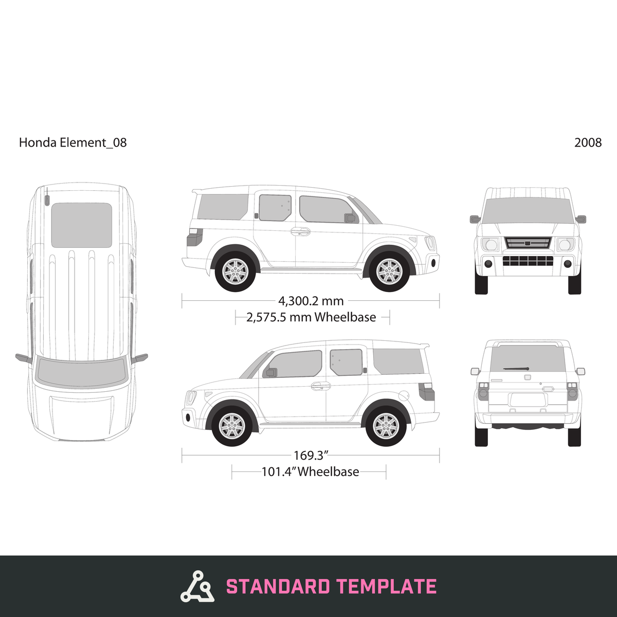 2008 Honda Element vector wrap template, Design-Ready PDF - GravBase