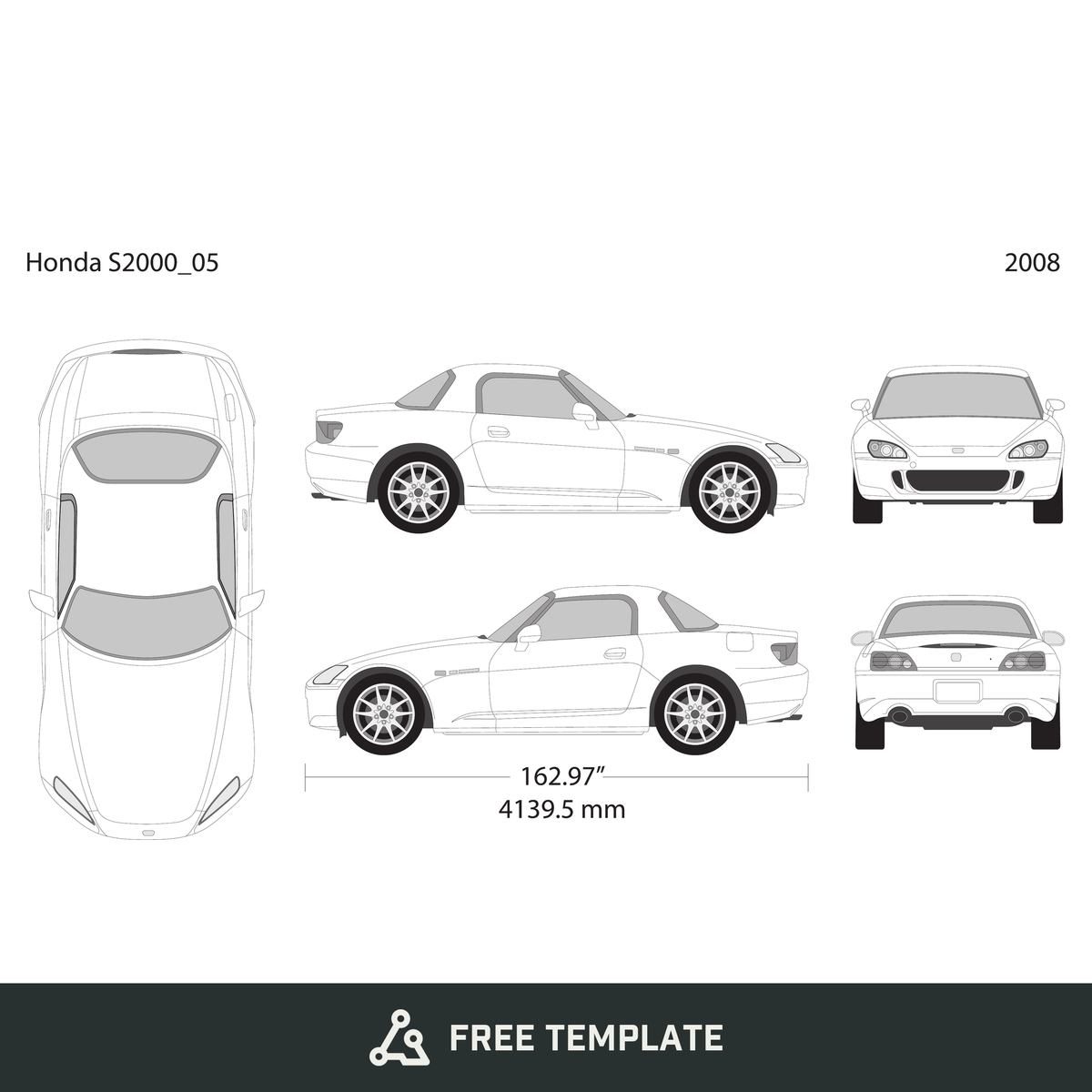 2008 Honda S2000 free vector vehicle wrap template - GravBase