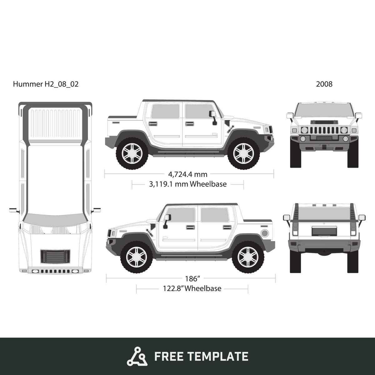 2008 Hummer H2 free vector vehicle wrap template - GravBase
