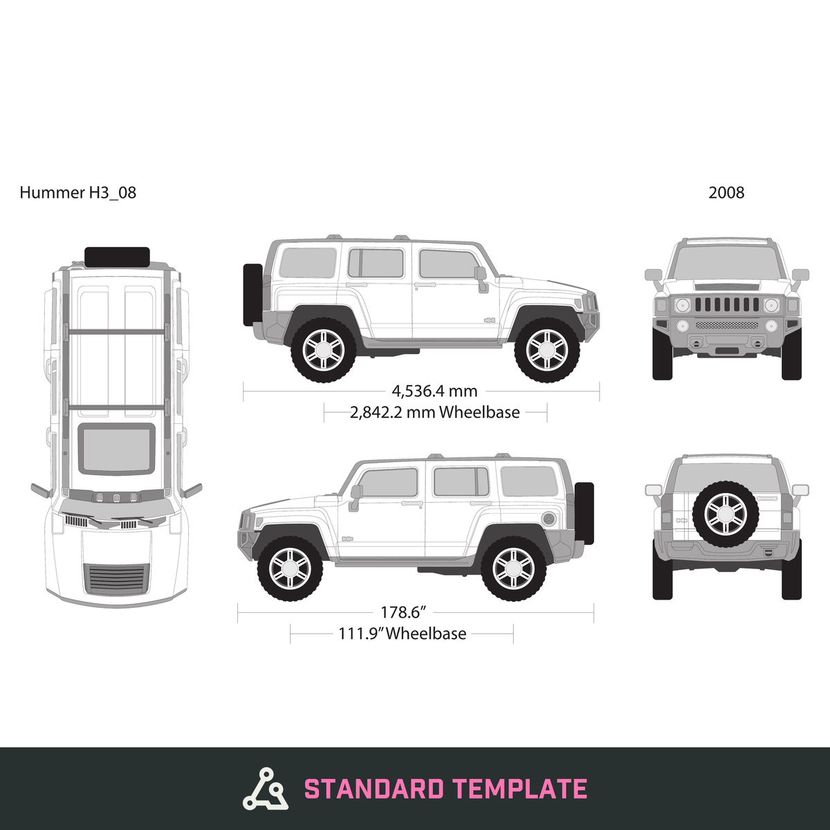 2008 Hummer H3 vector wrap template, Design-Ready PDF - GravBase