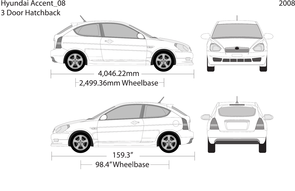 2008 Hyundai Accent Hatchback vector wrap template, Design-Ready PDF - GravBase
