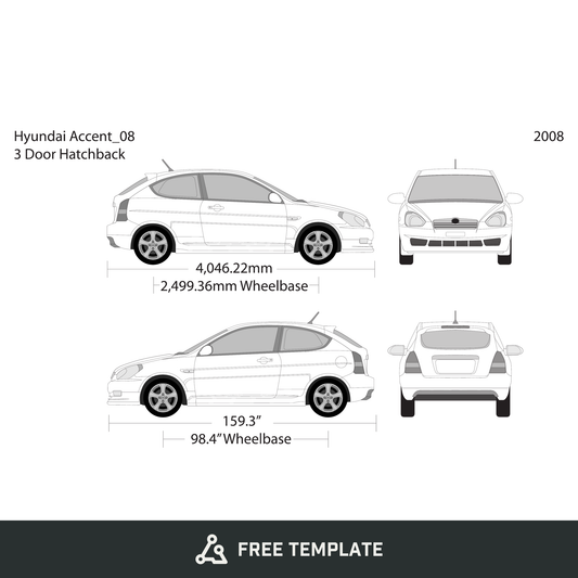 2008 Hyundai Accent Hatchback free vector vehicle wrap template - GravBase