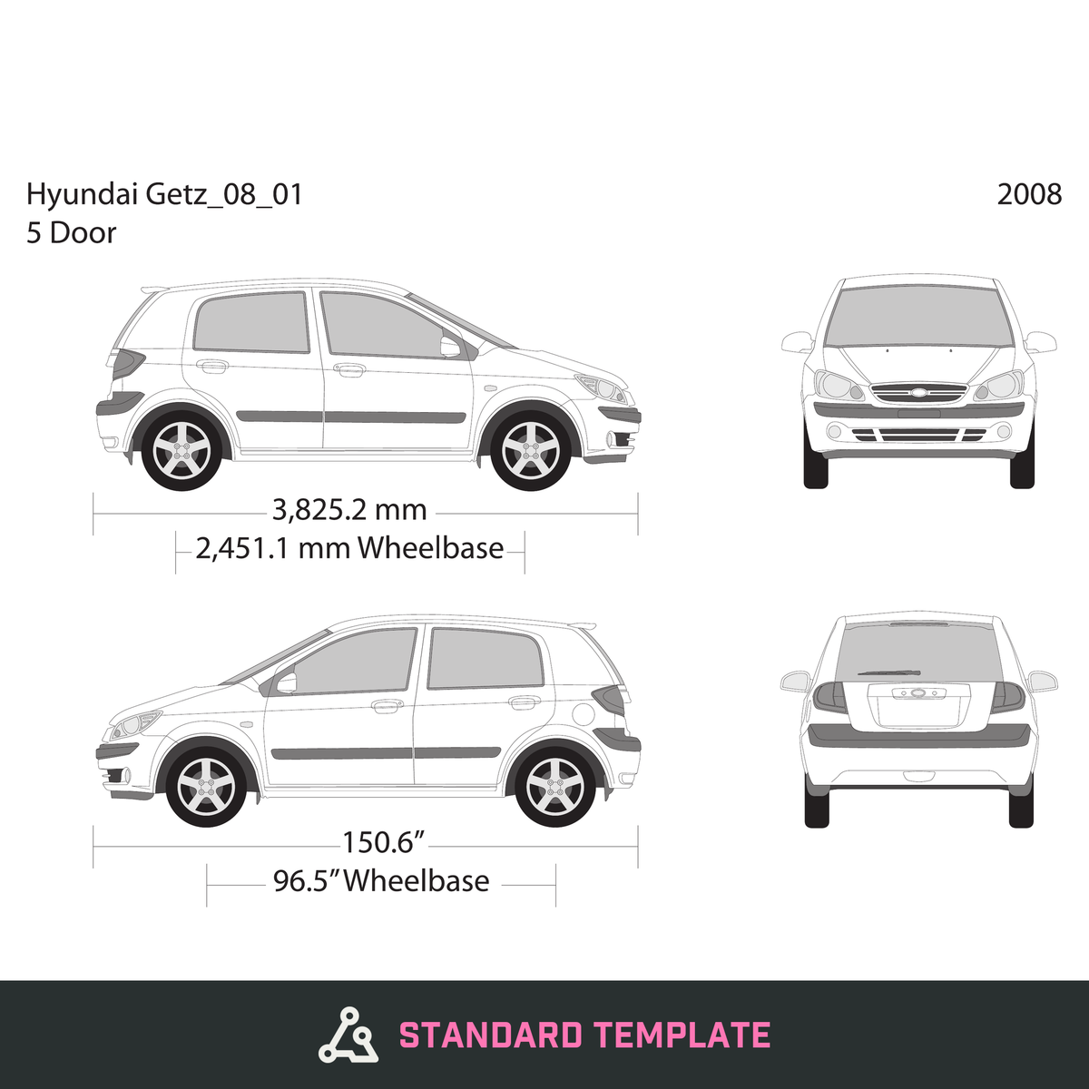 2008 Hyundai Getz vector wrap template, Design-Ready PDF - GravBase