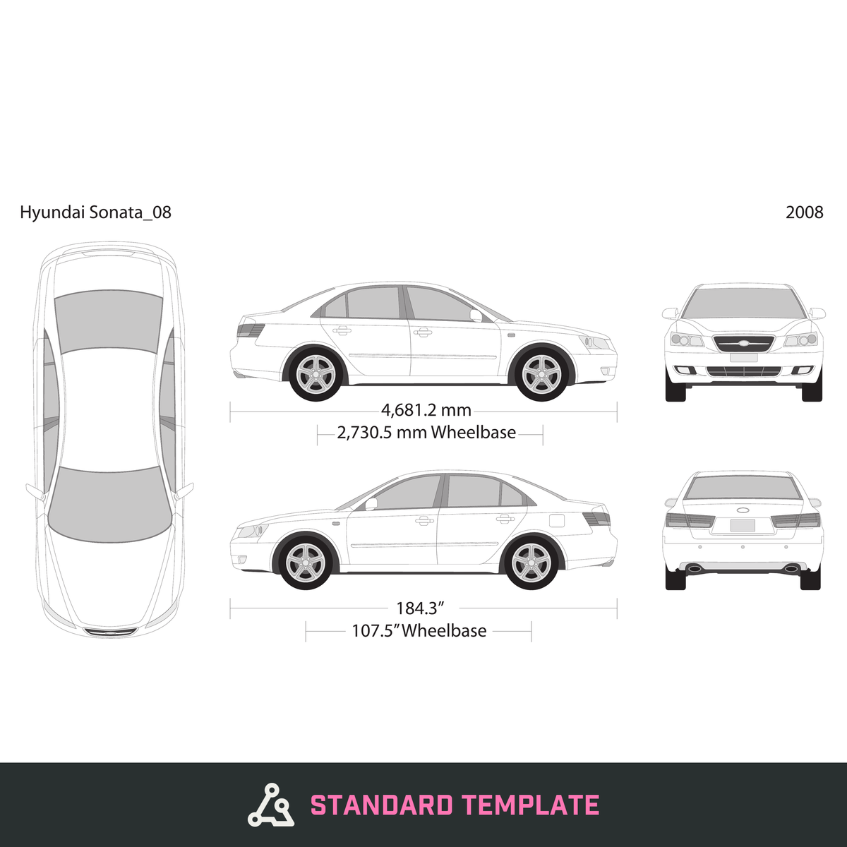 2008 Hyundai Sonata vector wrap template, Design-Ready PDF - GravBase