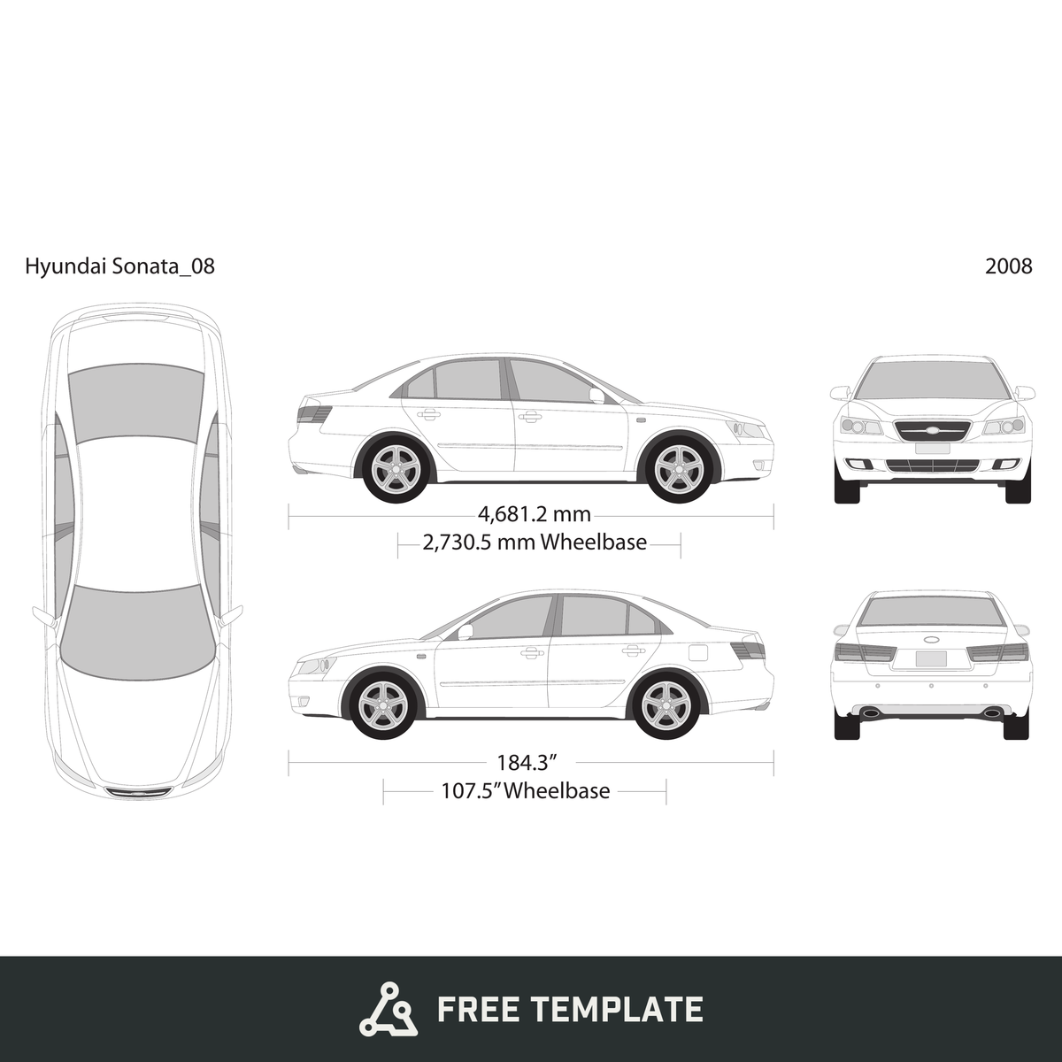 2008 Hyundai Sonata free vector vehicle wrap template - GravBase