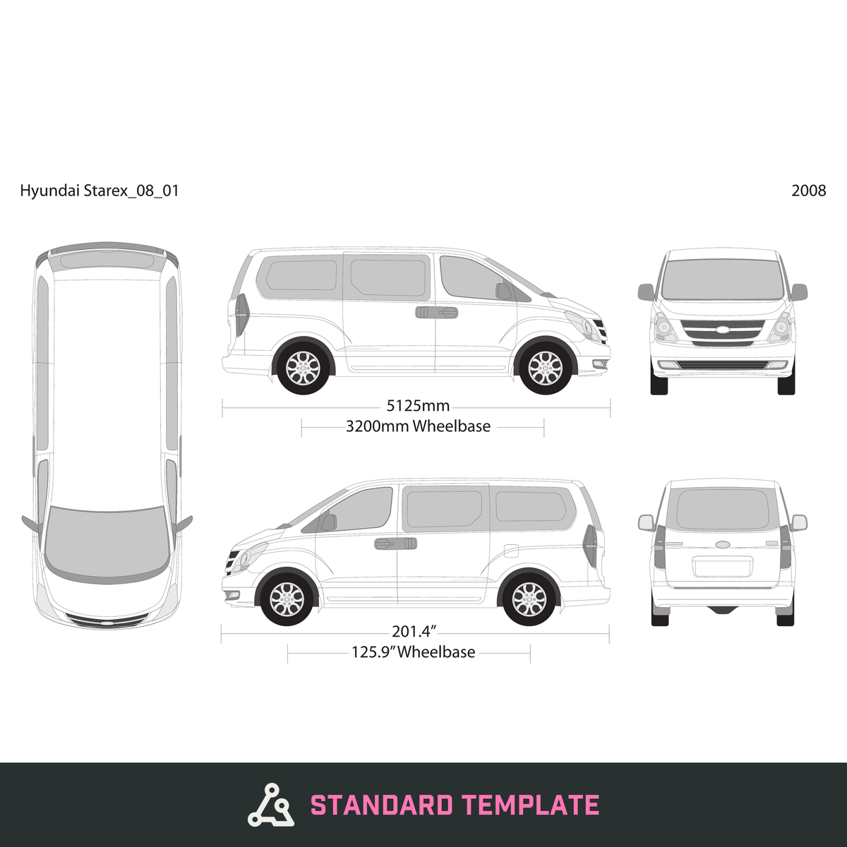 2008 Hyundai Starex vector wrap template, Design-Ready PDF - GravBase