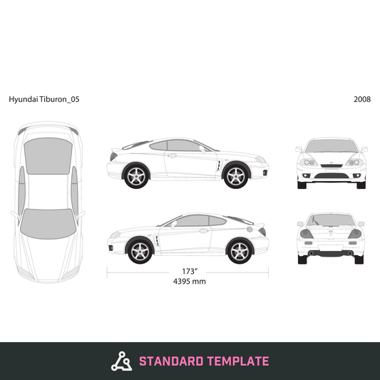2008 Hyundai Tiburon vector wrap template, Design-Ready PDF - GravBase