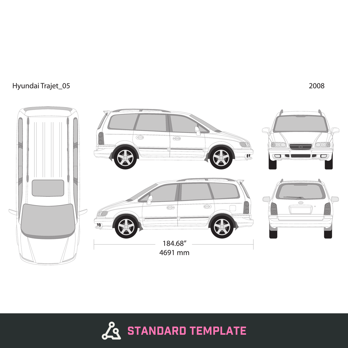 2008 Hyundai Trajet vector wrap template, Design-Ready PDF - GravBase