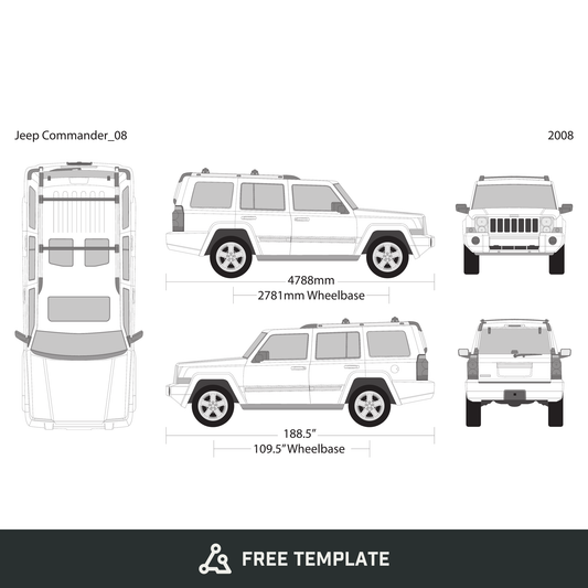 2008 Jeep Commander free vector vehicle wrap template - GravBase