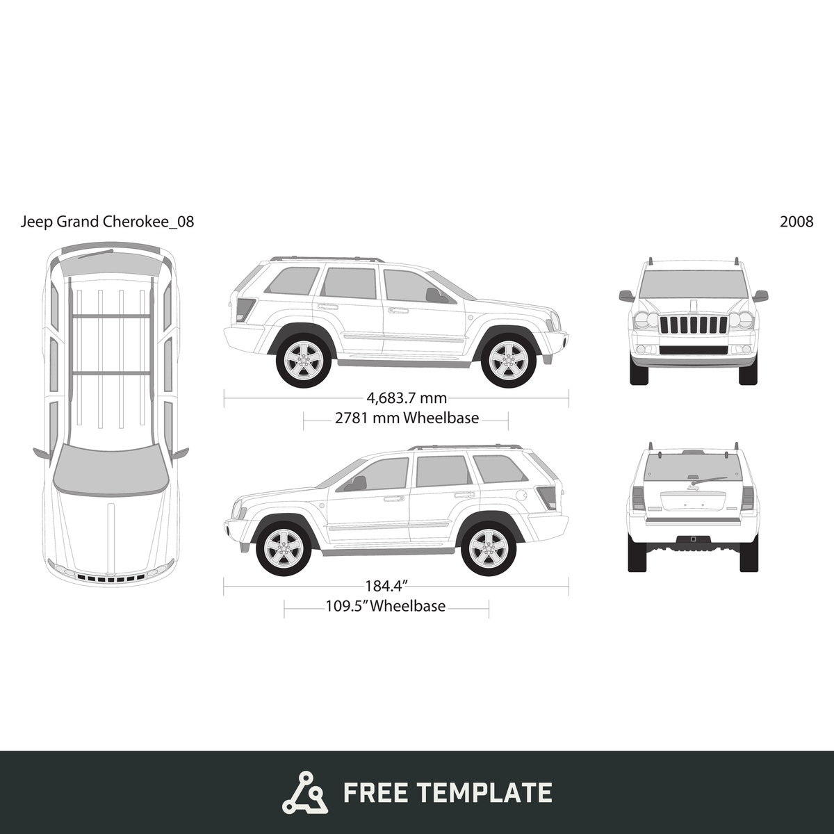2008 Jeep Grand Cherokee free vector vehicle wrap template - GravBase