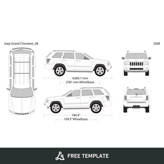 2008 Jeep Grand Cherokee free vector vehicle wrap template - GravBase