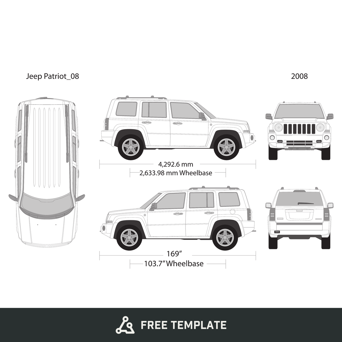 2008 Jeep Patriot free vector vehicle wrap template - GravBase