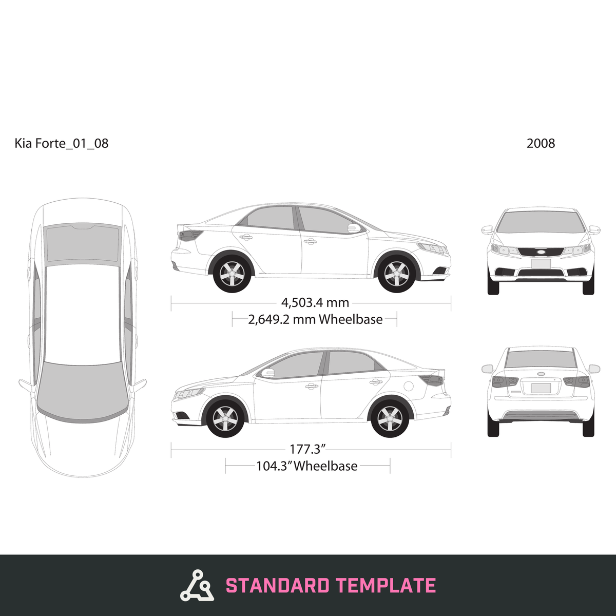 2008 Kia Forte vector wrap template, Design-Ready PDF - GravBase