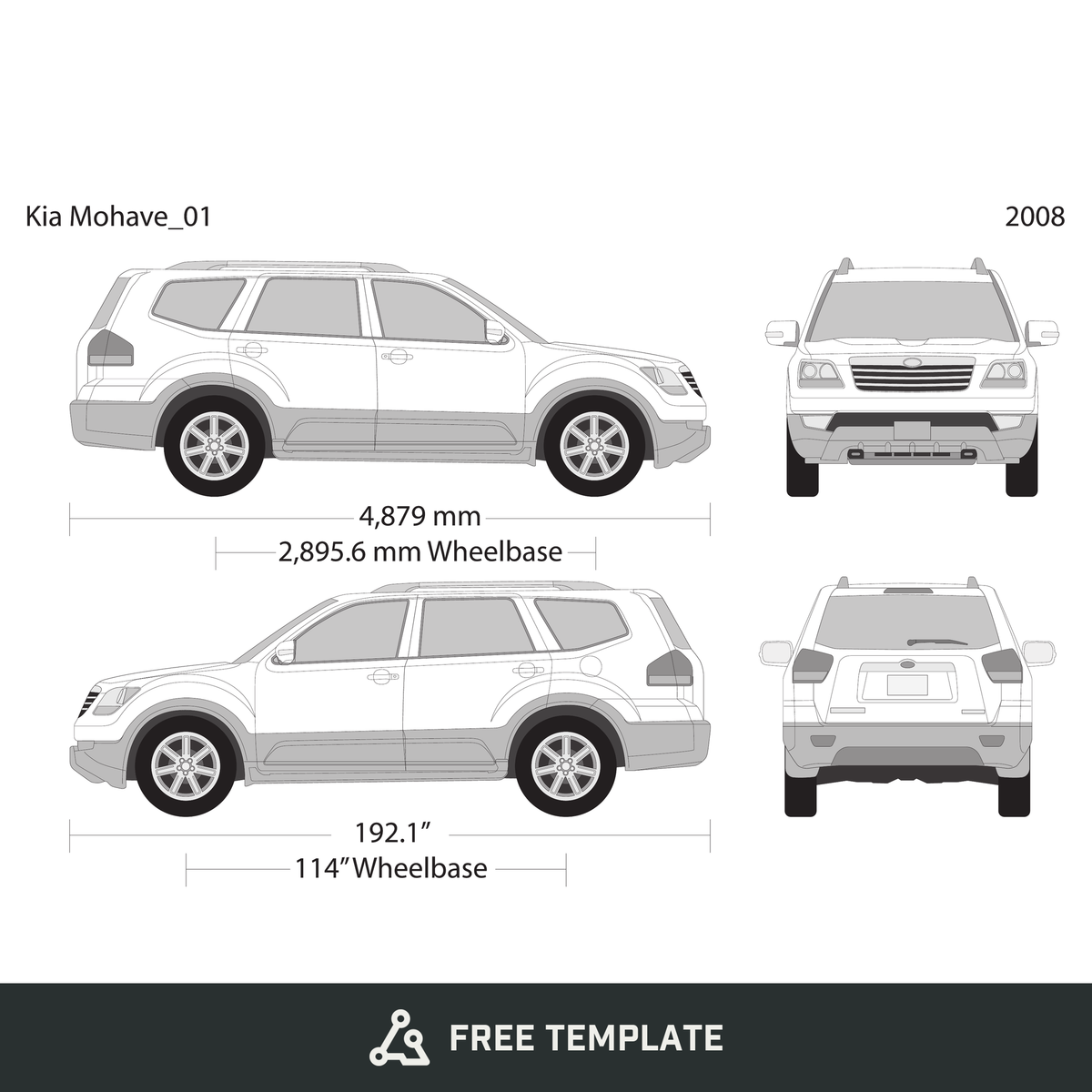 2008 Kia Mohave free vector vehicle wrap template - GravBase
