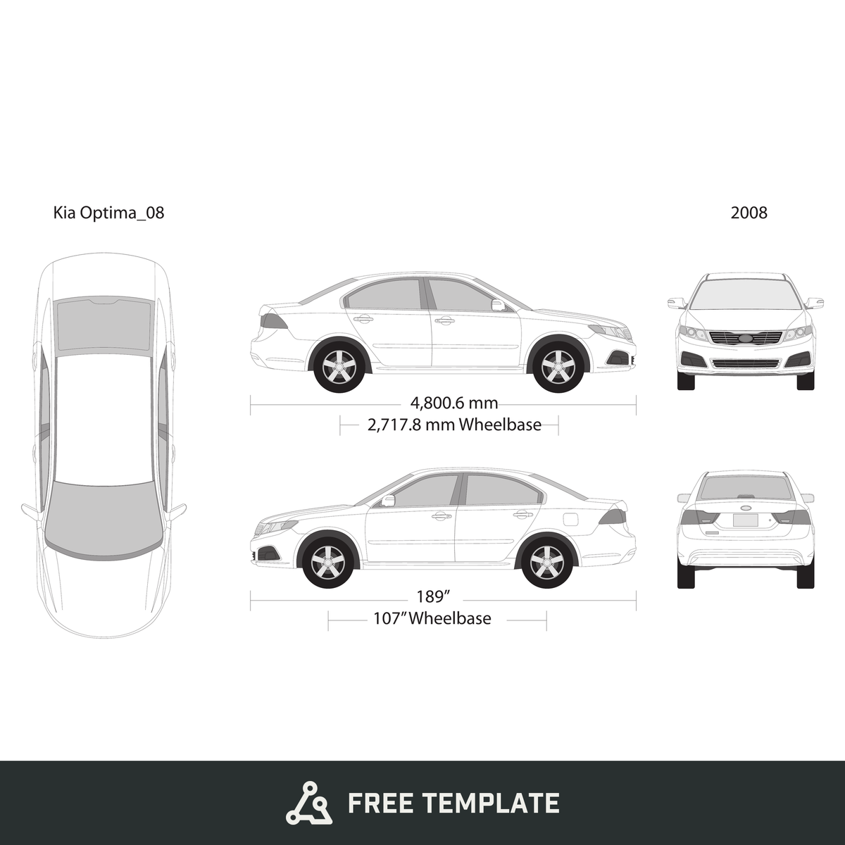 2008 Kia Optima free vector vehicle wrap template - GravBase