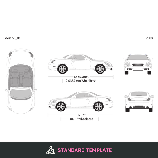 2008 Lexus SC vector wrap template, Design-Ready PDF - GravBase