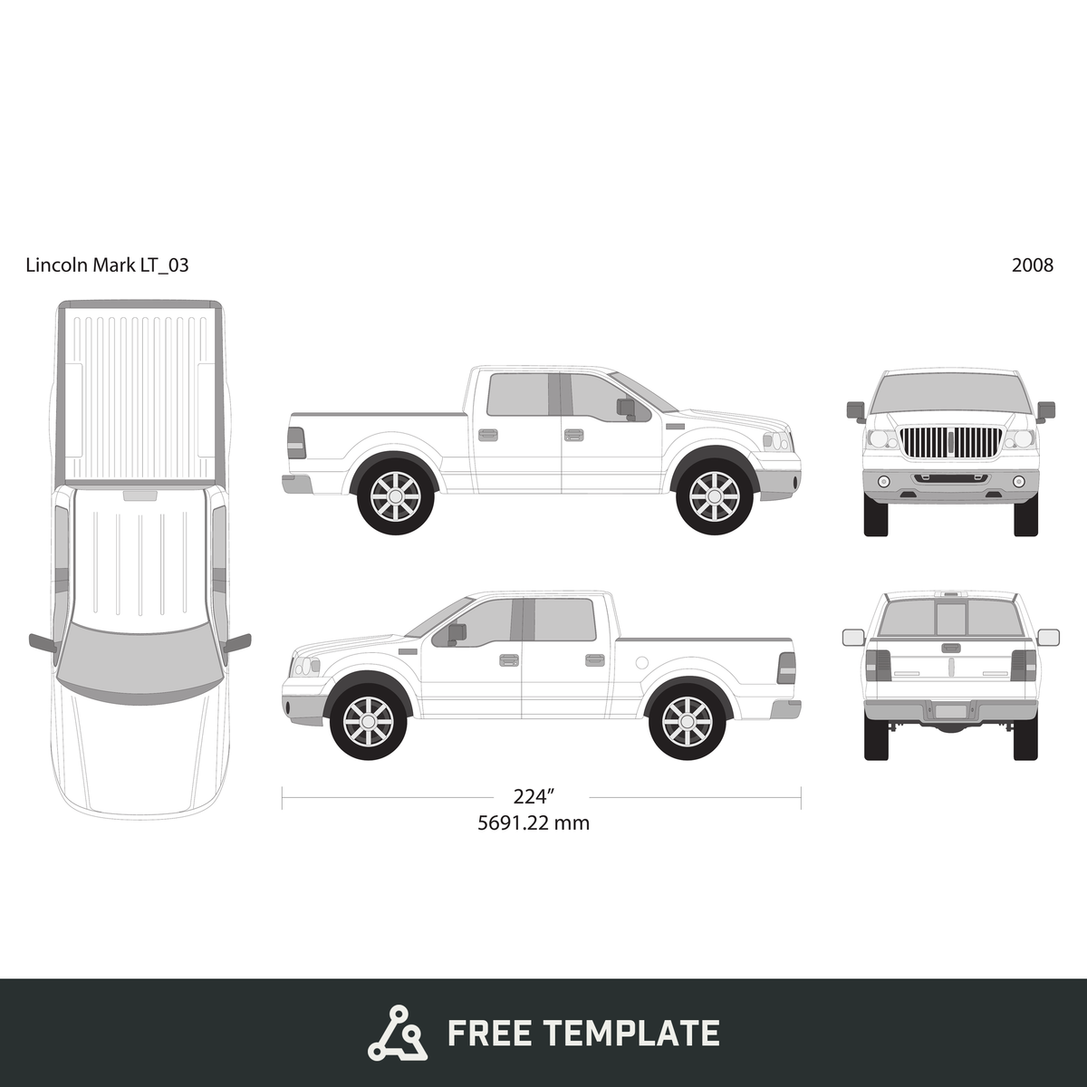 2008 Lincoln Mark LT free vector vehicle wrap template - GravBase