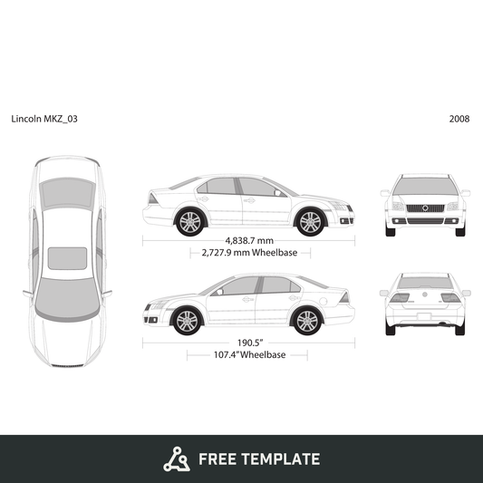 2008 Lincoln MKZ free vector vehicle wrap template - GravBase