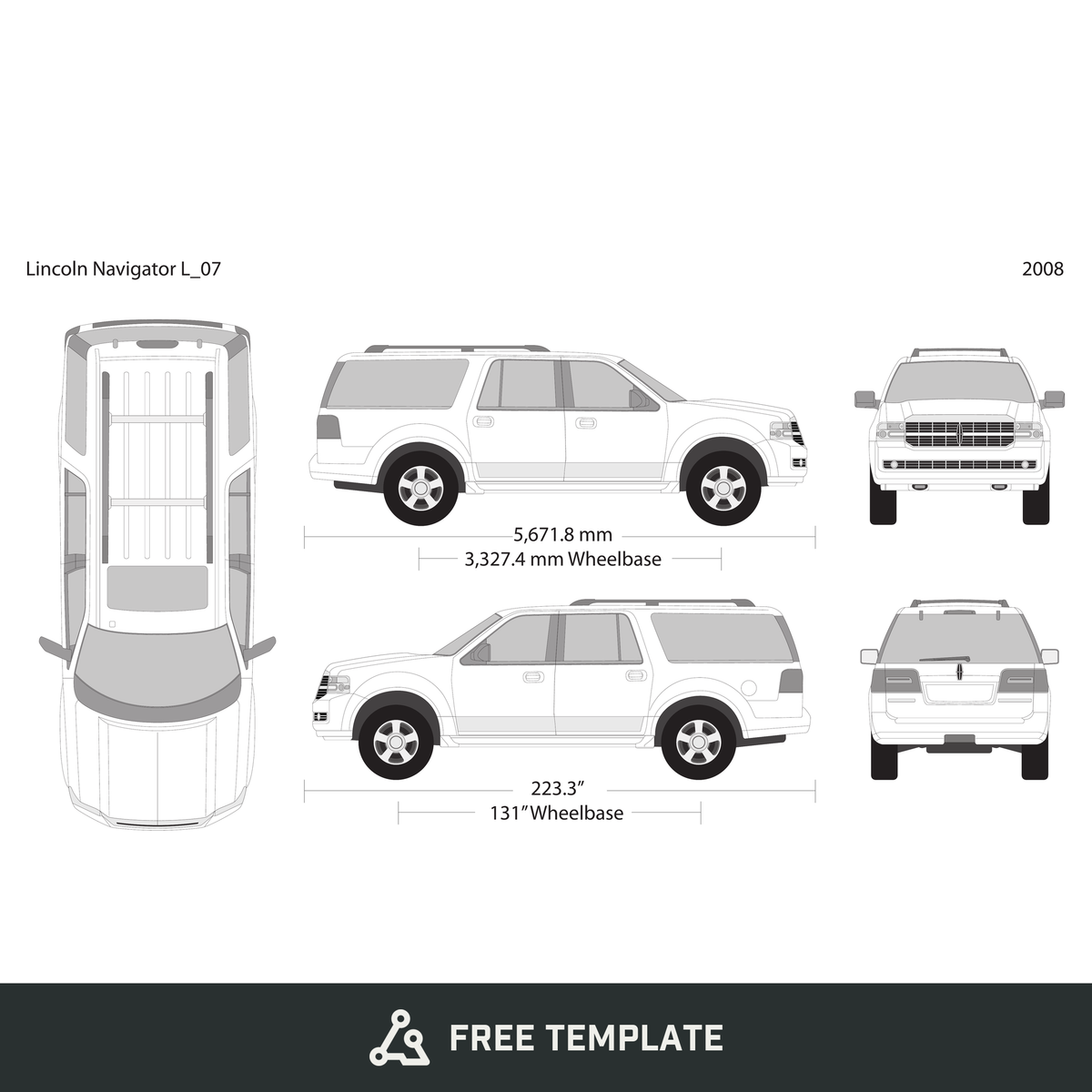 2008 Lincoln Navigator free vector vehicle wrap template - GravBase