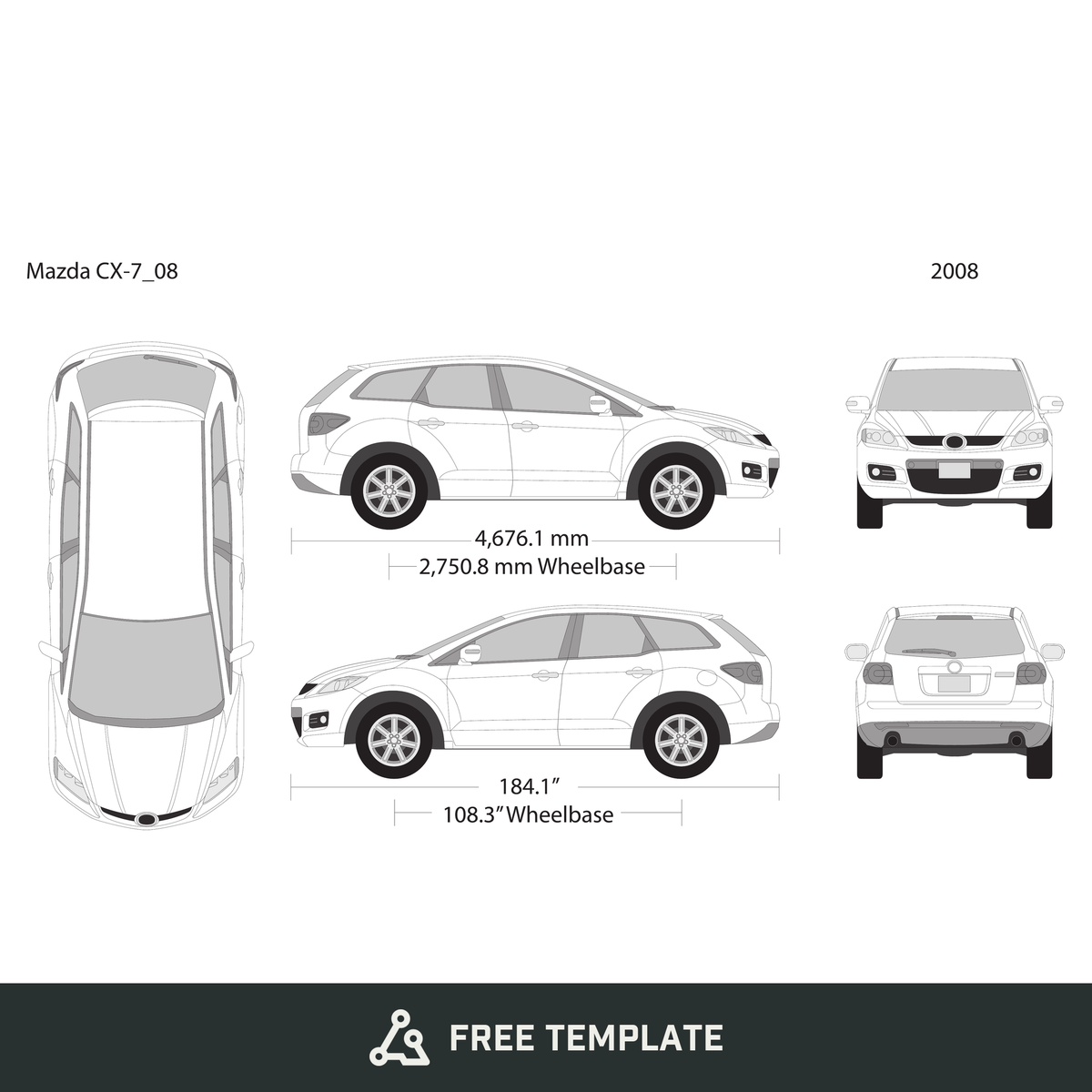 2008 Mazda CX-7 free vector vehicle wrap template - GravBase