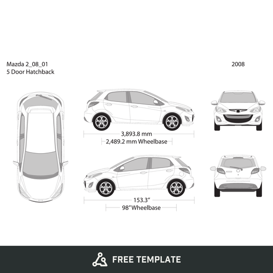 2008 Mazda 2 free vector vehicle wrap template - GravBase