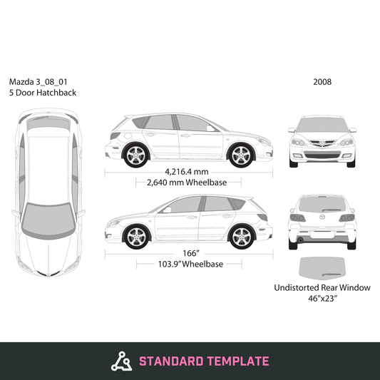 2008 Mazda 3 Hatchback vector wrap template, Design-Ready PDF - GravBase