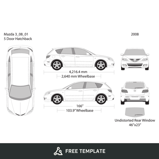 2008 Mazda 3 Hatchback free vector vehicle wrap template - GravBase