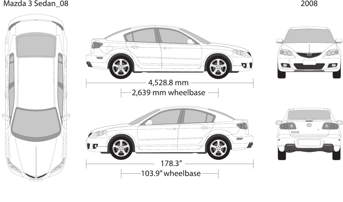 2008 Mazda Mazda 3 Sedan Vector Wrap Template - GravBase