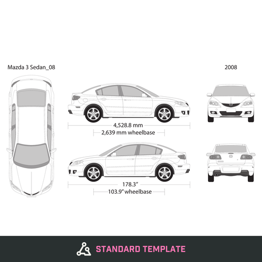 2008 Mazda 3 Sedan vector wrap template, Design-Ready PDF - GravBase