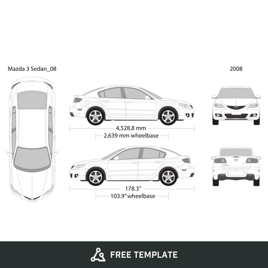 2008 Mazda 3 Sedan free vector vehicle wrap template - GravBase