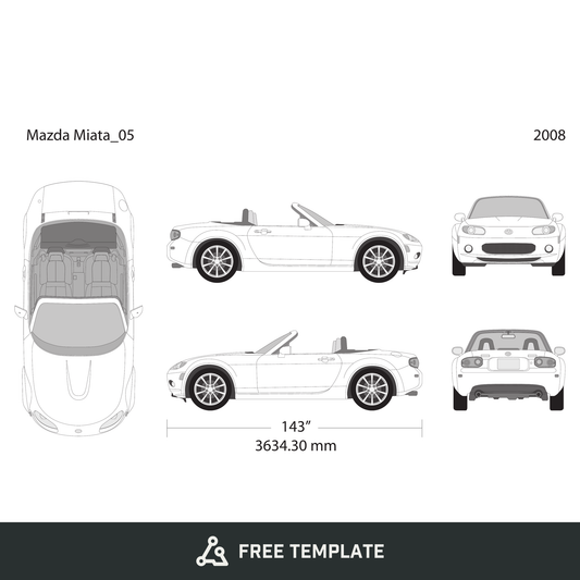 2008 Mazda Miata free vector vehicle wrap template - GravBase