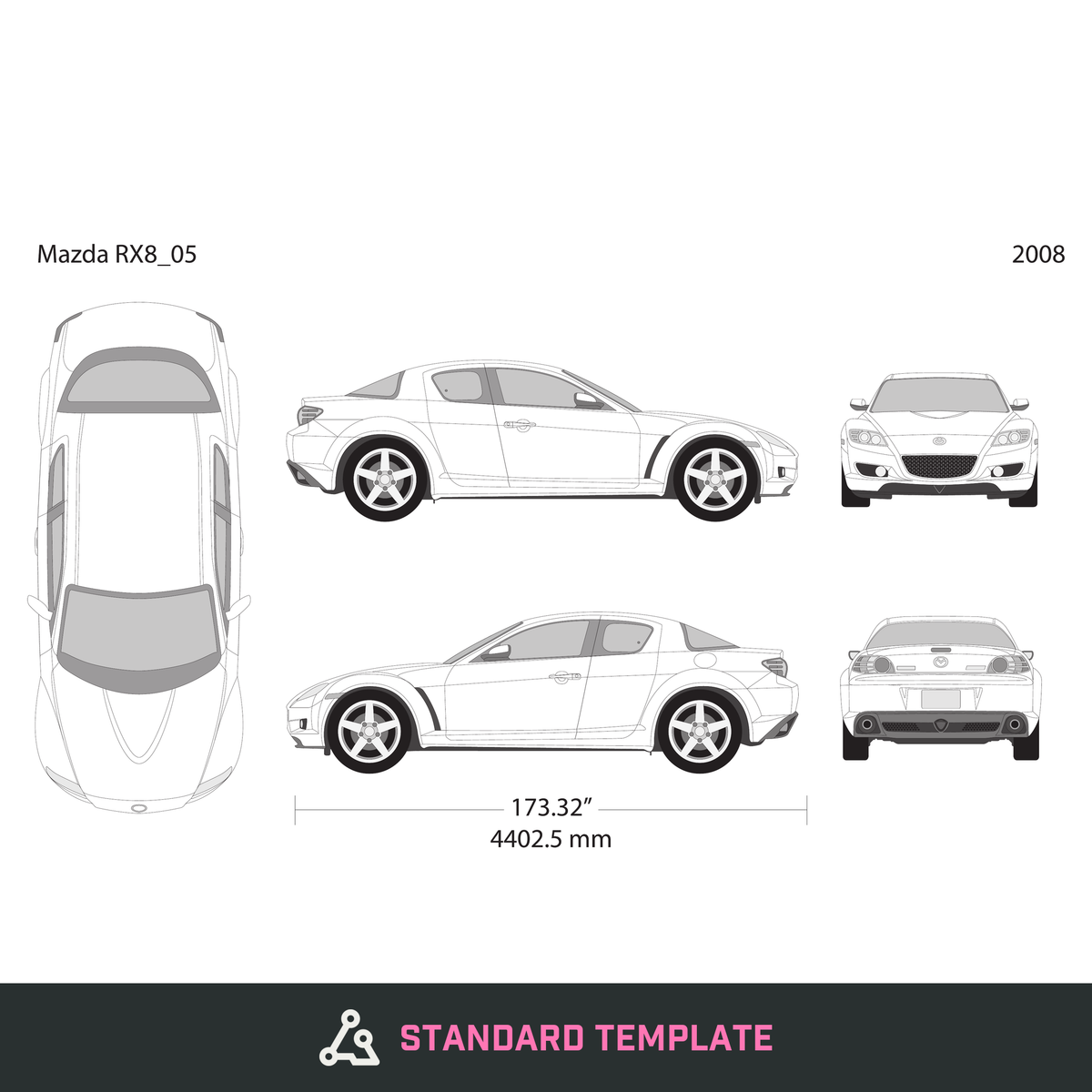2008 Mazda RX8 vector wrap template, Design-Ready PDF - GravBase