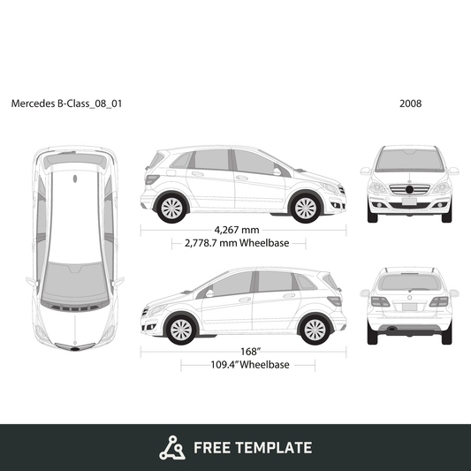 2008 Mercedes B-Class free vector vehicle wrap template - GravBase