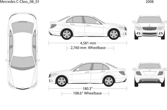 2008 Mercedes C-Class vector wrap template, Design-Ready PDF - GravBase