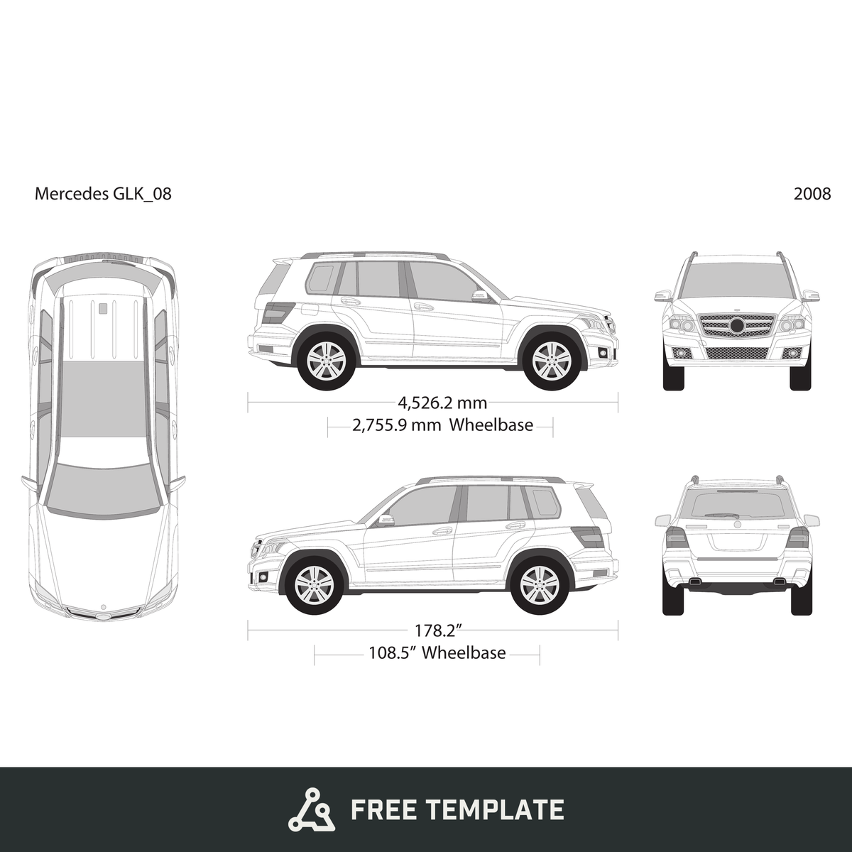 2008 Mercedes GLK free vector vehicle wrap template - GravBase