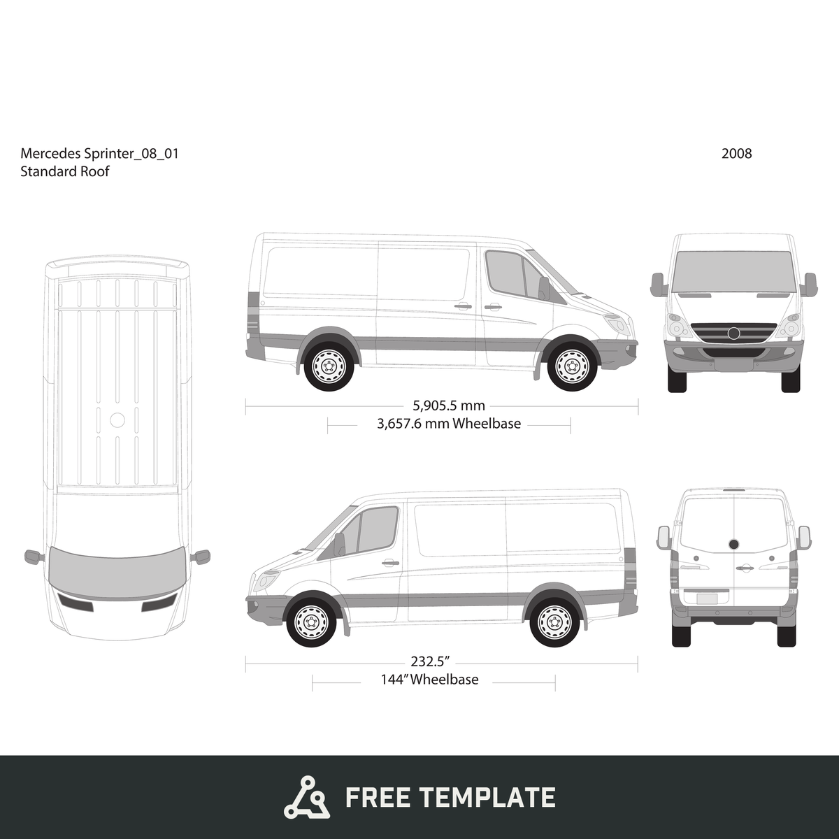 2008 Mercedes Sprinter free vector vehicle wrap template - GravBase