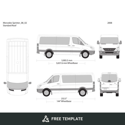 2008 Mercedes Sprinter free vector vehicle wrap template - GravBase