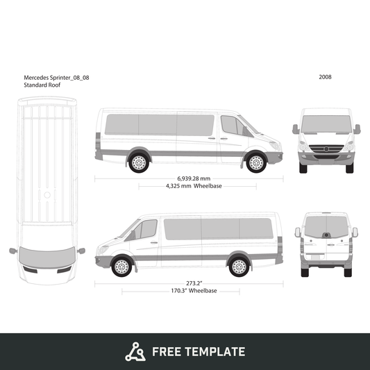 2008 Mercedes Sprinter free vector vehicle wrap template - GravBase