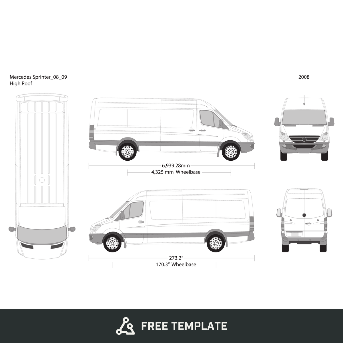 2008 Mercedes Sprinter free vector vehicle wrap template - GravBase
