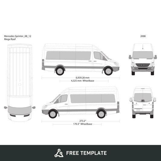 2008 Mercedes Sprinter free vector vehicle wrap template - GravBase