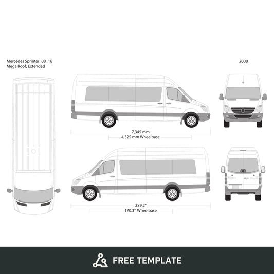 2008 Mercedes Sprinter free vector vehicle wrap template - GravBase
