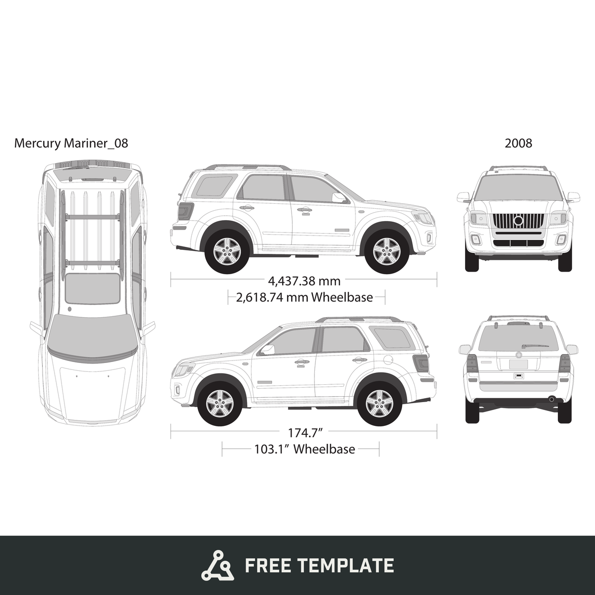 2008 Mercury Mariner free vector vehicle wrap template - GravBase