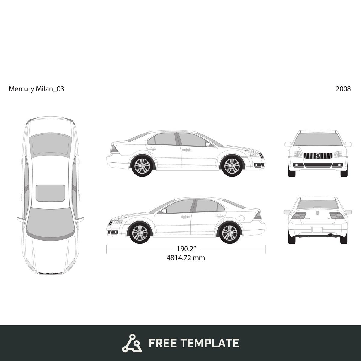 2008 Mercury Milan free vector vehicle wrap template - GravBase
