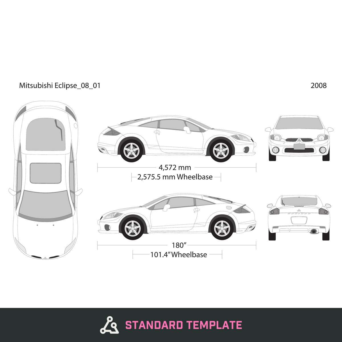 2008 Mitsubishi Eclipse vector wrap template, Design-Ready PDF - GravBase