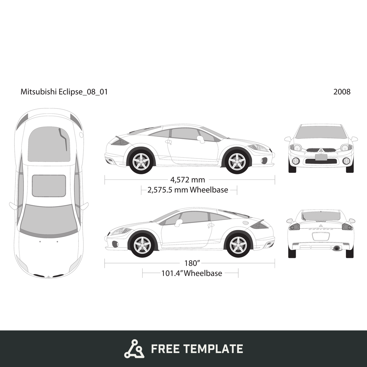 2008 Mitsubishi Eclipse free vector vehicle wrap template - GravBase