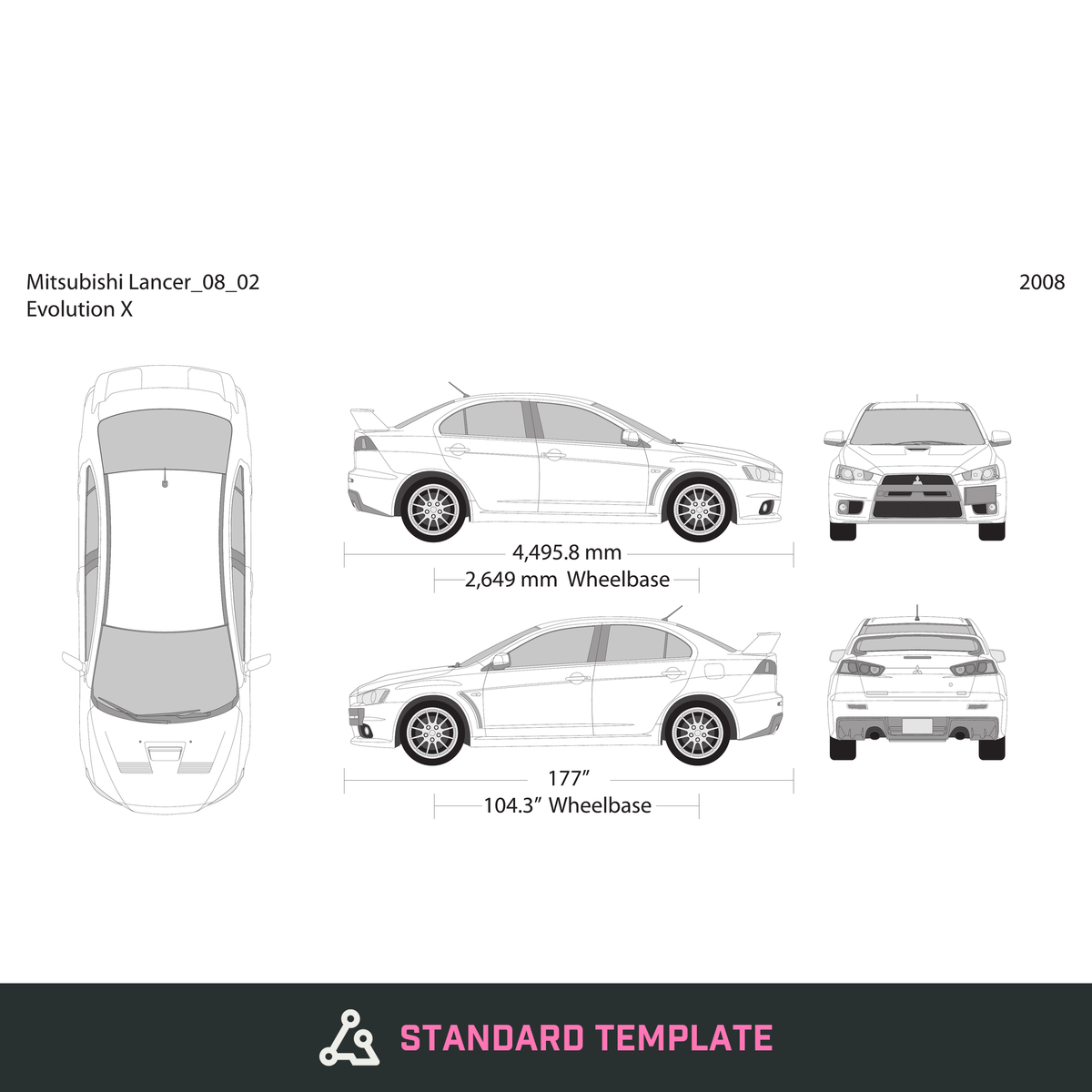 2008 Mitsubishi Lancer vector wrap template, Design-Ready PDF - GravBase