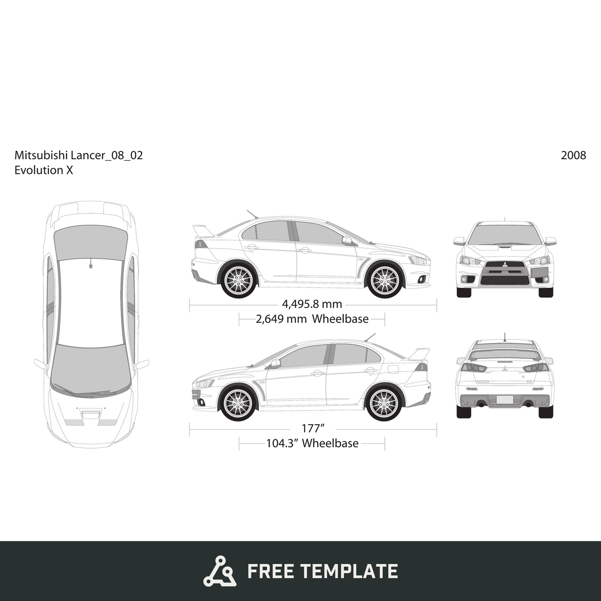 2008 Mitsubishi Lancer free vector vehicle wrap template - GravBase
