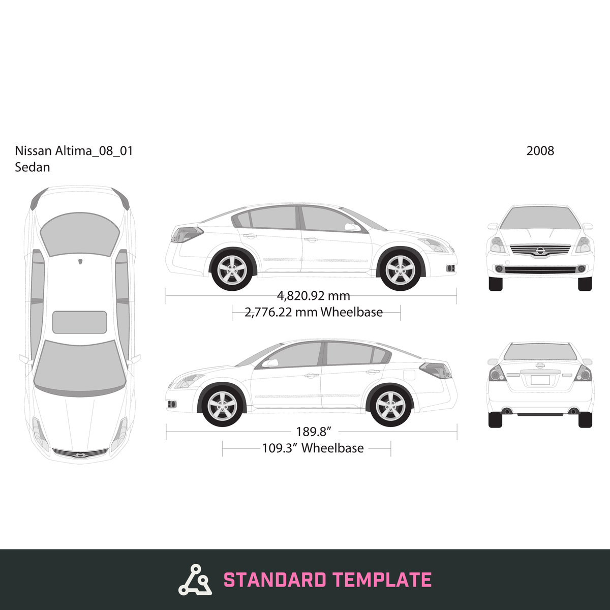 2008 Nissan Altima vector wrap template, Design-Ready PDF - GravBase